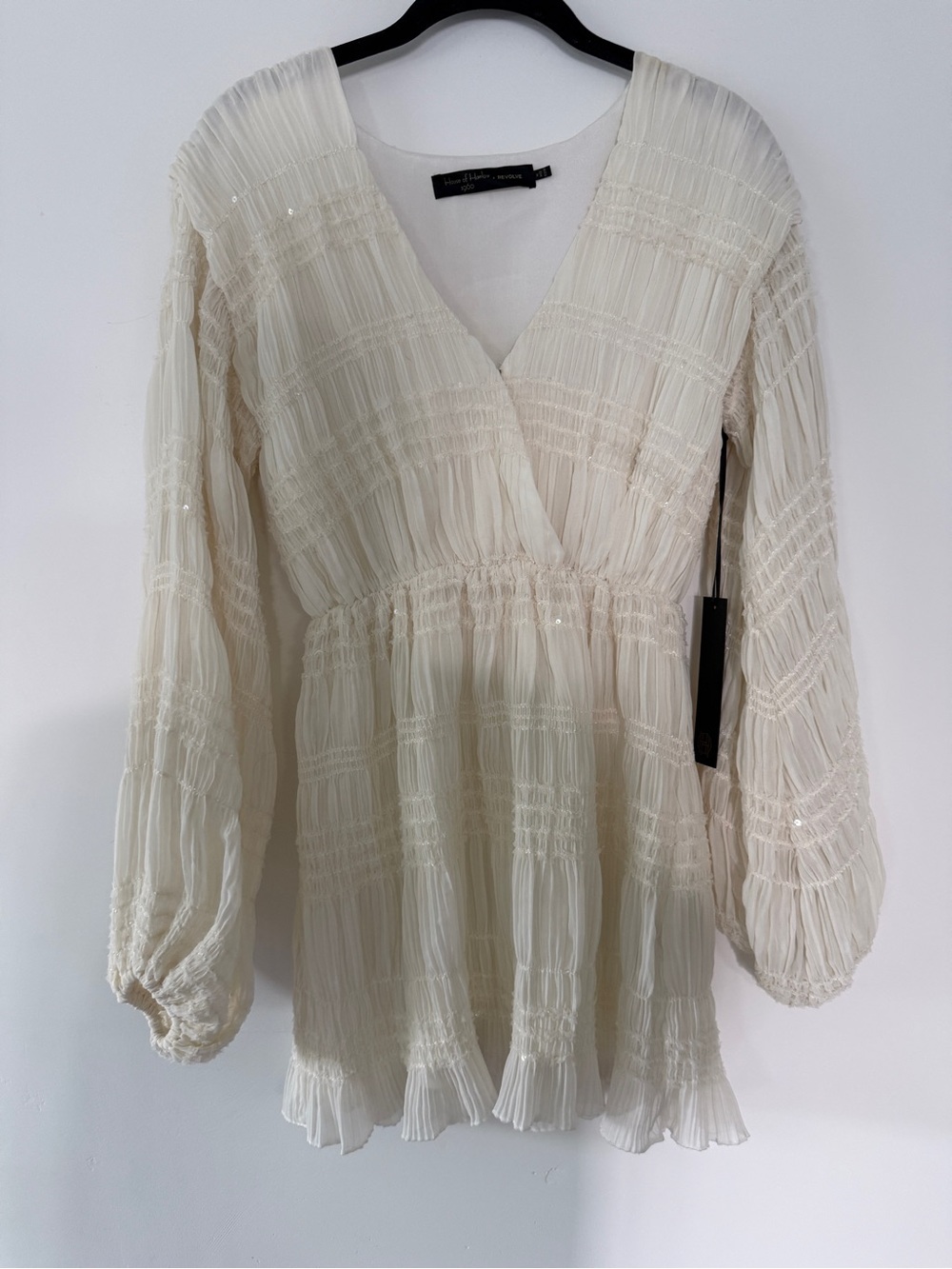 House of Harlow 1960 Ivory Smocked V-Neck Tunic